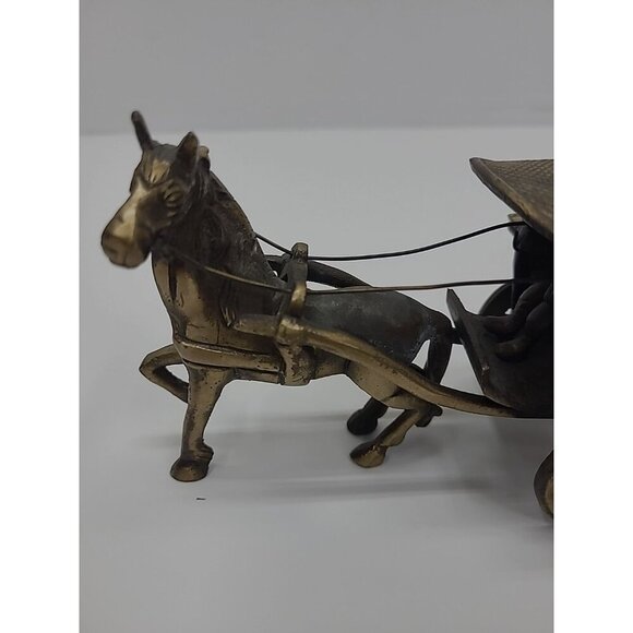 Vintage Handmade Brass Horse and Carriage Figurine Shelf Sitter Wheels Move - Picture 2 of 8